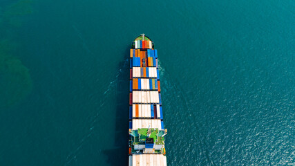 Aerial view of the freight shipping transport system cargo ship container. international transportation Export-import business, logistics, transportation industry concepts