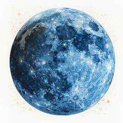 A blue moon with stars and a white background