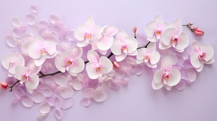 Delicate orchid blooms captured from above, against an abstract background, providing space for your customized text.
