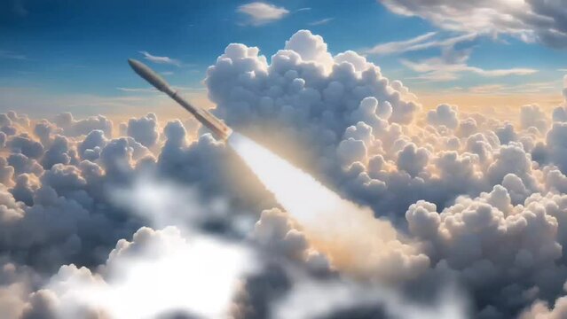 Rocket launching over the clouds