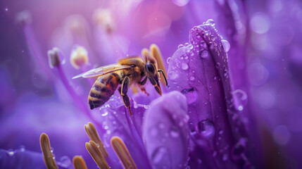 A bee is on a purple flower