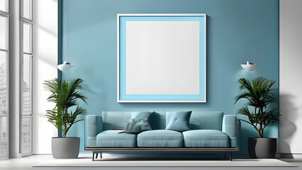 blue sofa and decor in living room on transparent background.3d rendering.