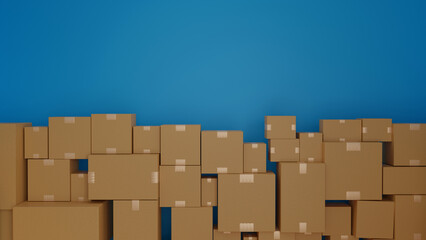 Stack of cardboard box carton or parcel in logistics warehouse. concept of delivering goods. 3D rendering.