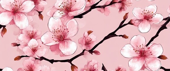 A pink and white floral design with a pink background. The flowers are drawn in a watercolor style