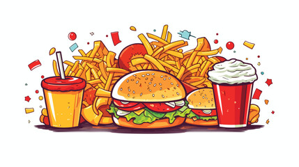 Fast food illustration circle on white background 2 - obrazy, fototapety, plakaty