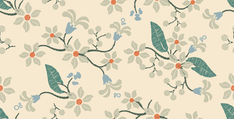 Seamless floral embroidery pattern on a light background.