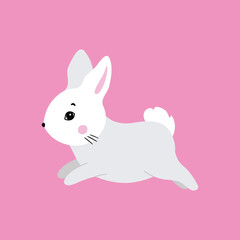 Bunny illustration, cute rabbit, hare. Gray, white, pink set of cutie animal portrait in pastel colors. Stickers, wall art, kids room decoration, easter