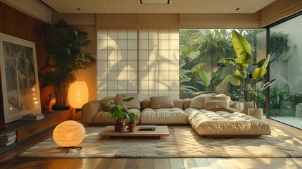 Modern Living Room with Natural Light and Indoor Plants
