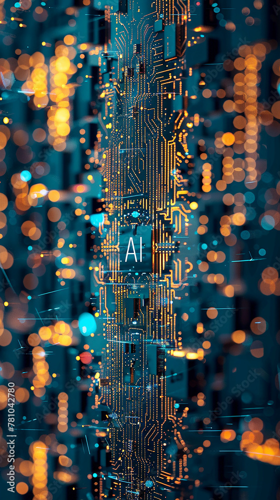 Poster a computer motherboard with a state-of-the-art ai processor. ai generative.