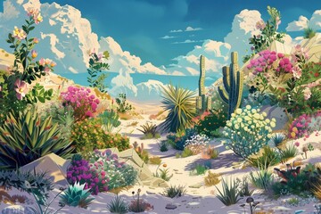 An oasis in the desert, resilient plants cling to life amid the barren sand.