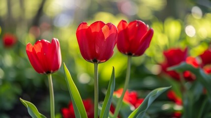 Naklejka premium Many red blooms flourish in garden