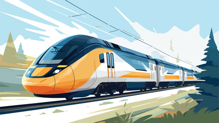 Fast high speed vector train 2d flat cartoon vactor - obrazy, fototapety, plakaty