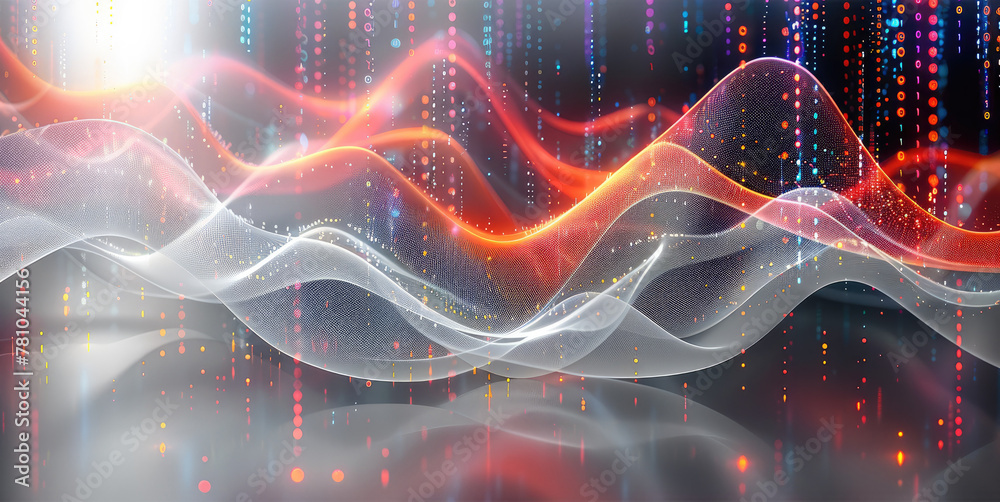 Poster Lines and numbers in different colors to symbolize data streams. Generative AI.