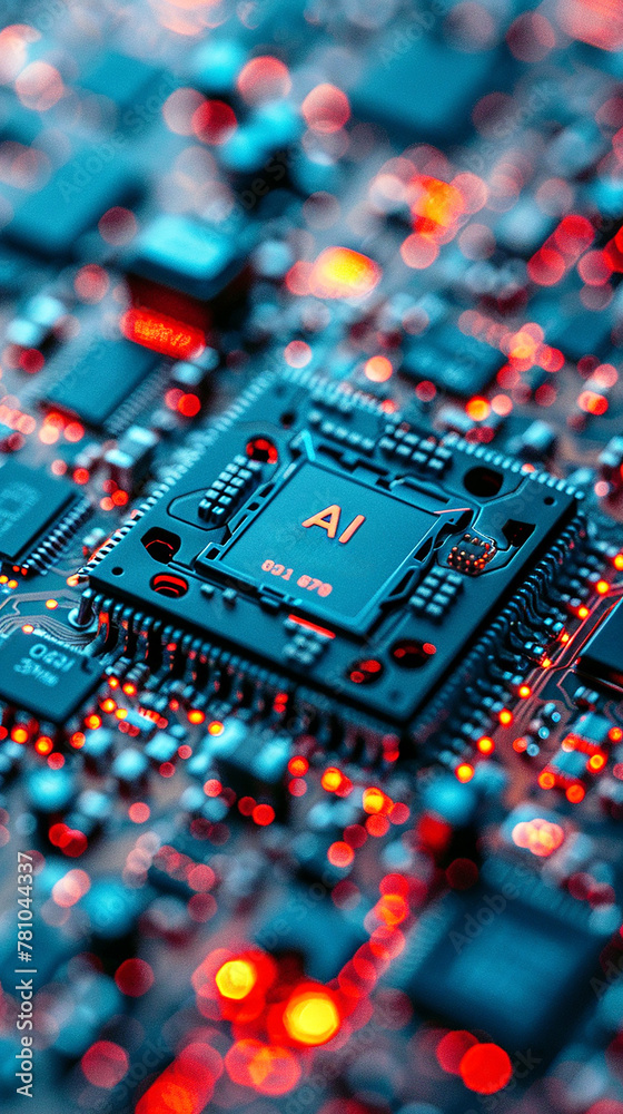 Poster a computer motherboard with a state-of-the-art ai processor. ai generative.