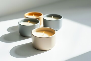 Scented Candles Illuminated by Sunlight on a Clean Surface
