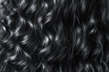 Close-Up of Dark Curly Hair Texture Against a Neutral Background - obrazy, fototapety, plakaty