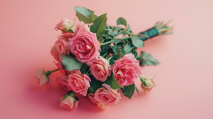 A bouquet catching its own wedding bouquet, selflove first isolate on soft color pink pastel background