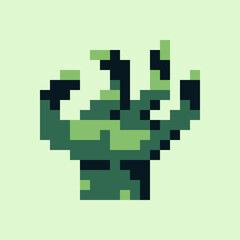 Zombie hand pixel art thing character horror movie and Halloween costume isolated vector illustration. Design for sticker, mobile app and logo. Game assets 8-bit sprite.