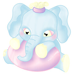 Cute baby elephant hugging a pink ball