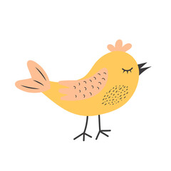 Cute little bird. Springtime concept. Vector illustration isolated on white background.