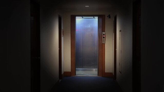 An empty elevator will arrive and the doors will open and close