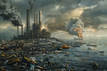 The impact of fossil fuel consumption on the environment - obrazy, fototapety, plakaty