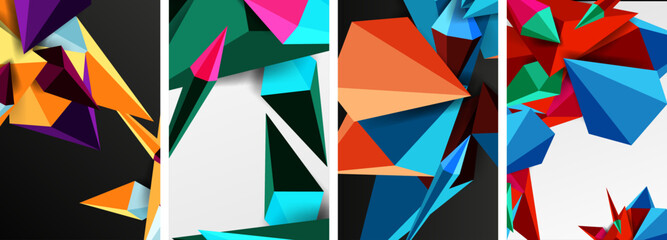 Set of triangle geometric low poly 3d shapes posters