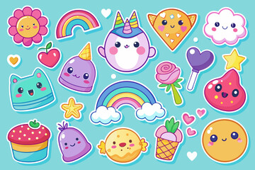 assorted-cute-stickers vector illustration 