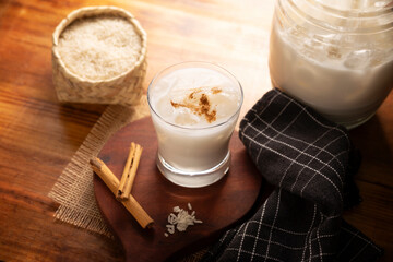 Agua de Horchata. Also known as horchata de arroz, it is one of the traditional fresh waters (aguas frescas) in Mexico, it is made with fresh water, rice and cinnamon. - 781049188