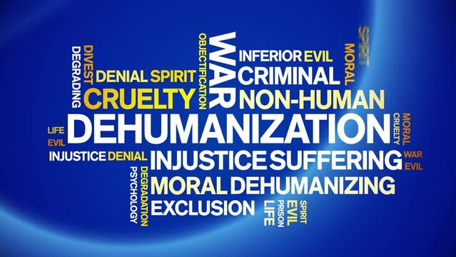 Dehumanization animated word cloud;text design animation tag kinetic typography seamless loop.