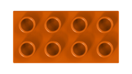 Burnt Orange Lego Block Isolated on a White Background. Close Up View of a Plastic Children Game Brick for Constructors, Top View. High Quality 3D Rendering with a Work Path. 8K Ultra HD, 7680x4320