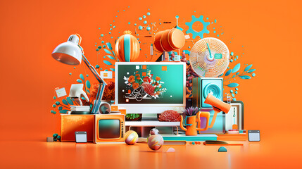 Technology in Business: Computer and Laptop digital marketing Illustrations