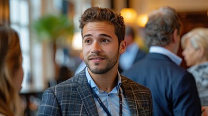 Fototapeta premium A professional networking event captured in candid moments of interaction and engagement