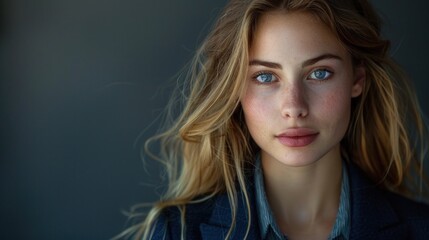 A striking business portrait with flawless complexion, radiating confidence and professionalism