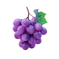 Purple grapes with green leaves on a Transparent Background - obrazy, fototapety, plakaty
