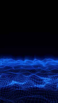 青い線と点が波打つアニメーション　サイバー空間のイメージ【ループ】【縦型】