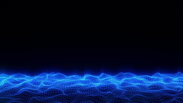 青い線と点が波打つアニメーション　サイバー空間のイメージ【ループ】【横型】