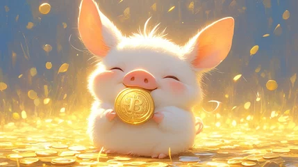 Fotobehang 金貨を持つ子豚、金7 © 孝広 河野