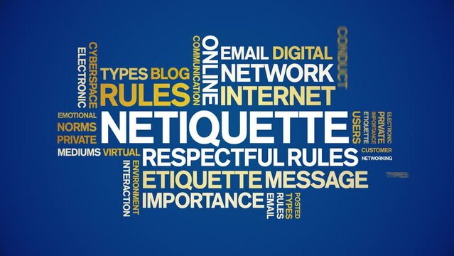 Netiquette animated word cloud;text design animation tag kinetic typography seamless loop.
