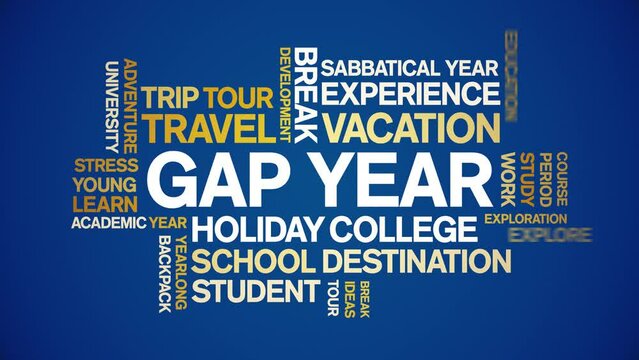 Gap Year animated word cloud;text design animation tag kinetic typography seamless loop.