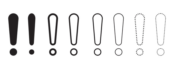 Exclamation marks icon. Set of black linear exclamation marks. Danger, Vector, Attention, Mark, Exclamation, Sign Infographic Simple Vector