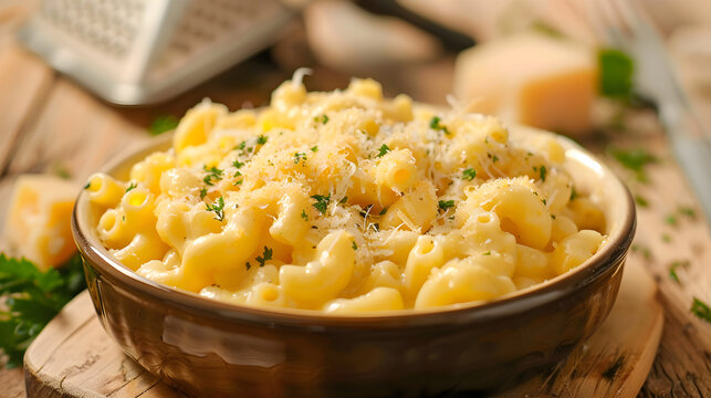 Mouth-Watering Cheesy Baked Macaroni and Cheese Dish Garnished with Fresh Herbs