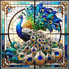 Majestic Peacock in Stained Glass