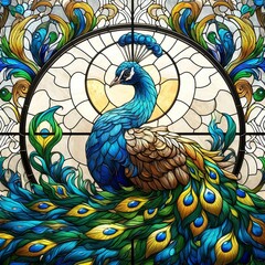 Obraz premium Regal Peacock Stained Glass Artwork,
