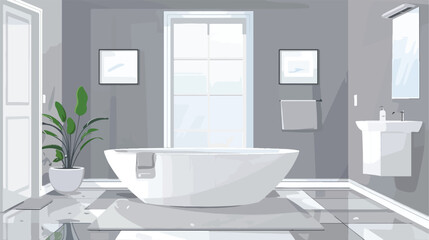 Fototapeta na wymiar Spacious bathroom in gray tones with heated floors 