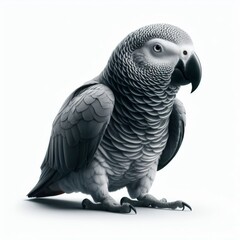 Image of isolated grey parrot against pure white background, ideal for presentations
