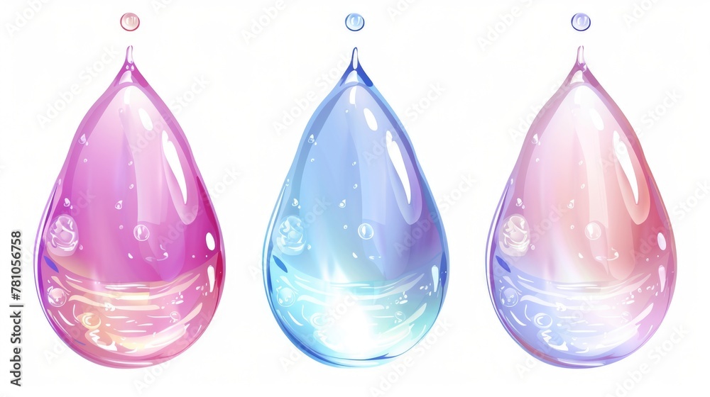 Aufkleber Close-up view of three different colored water drops. Suitable for various design projects