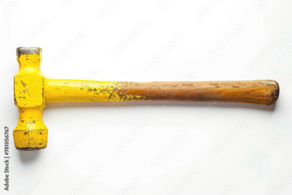 Poster a wooden handle hammer on a white background. suitable for construction and diy projects