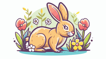 Spring Easter Rabbit Fill Line Icon flat vector isolated