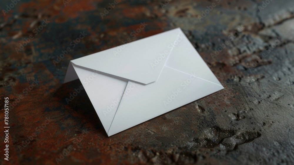 Poster a white envelope placed on a table. suitable for business and office concepts